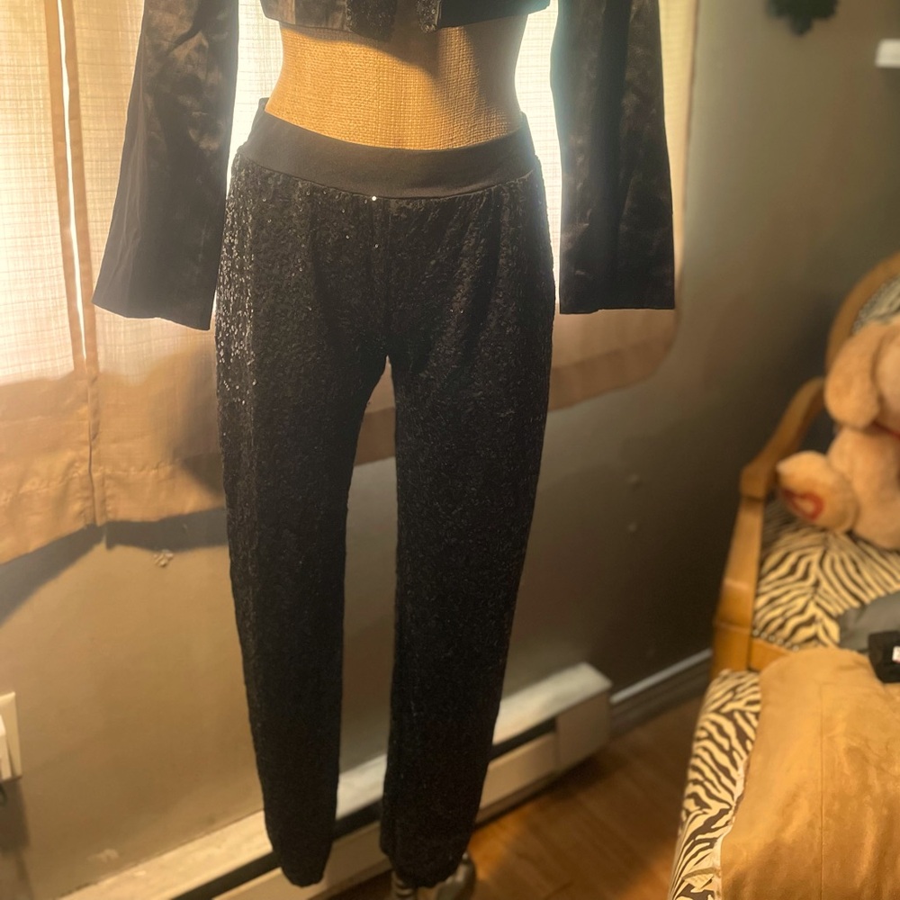 Slim fit black sequin jogger pants